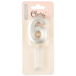 Свеча Цифра, 6 Грани, на шпажке, Жемчужный, Перламутр, 3,5*6,5 + 3,5 см, 1 шт. с держат.